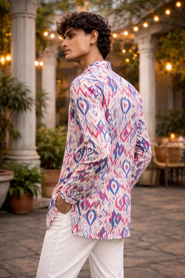 Mens Multi Color Printed Linen Kurta Top (ACA6241)