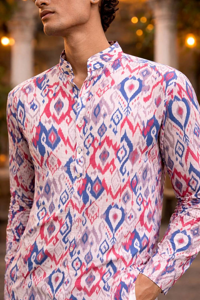 Mens Multi Color Printed Linen Kurta Top (ACA6241)