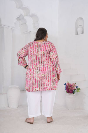 Pink Floral Printed Rayon Short Kurtis (ACA6248)