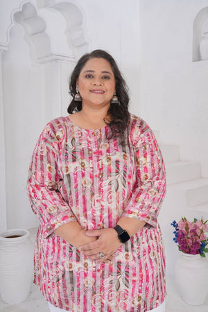 Pink Floral Printed Rayon Short Kurtis (ACA6248)