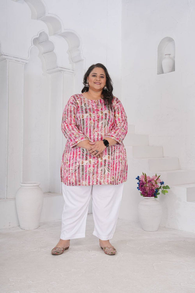Pink Floral Printed Rayon Short Kurtis (ACA6248)