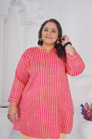 Pink Striped Printed Rayon Short Kurtis (ACA6250)