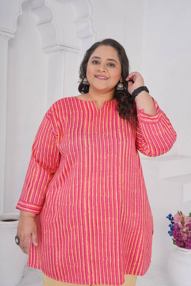 Pink Striped Printed Rayon Short Kurtis (ACA6250)
