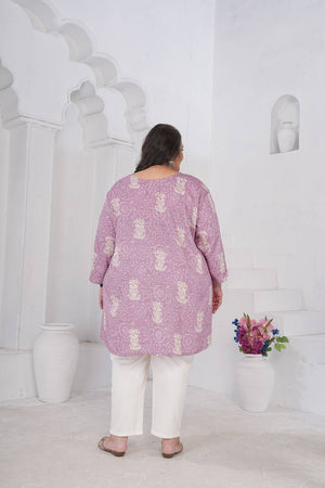 Lavender Floral Printed Rayon Short Kurtis (ACA6253)