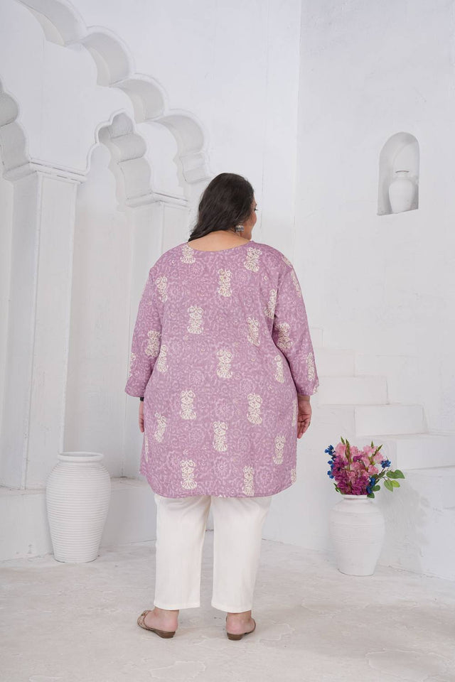 Lavender Floral Printed Rayon Short Kurtis (ACA6253)