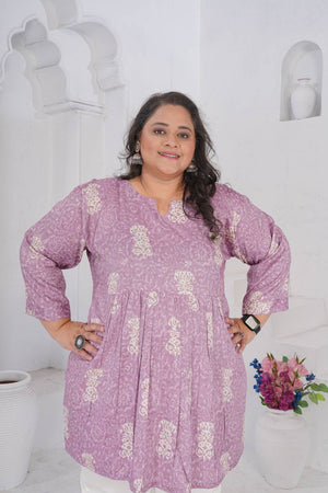 Lavender Floral Printed Rayon Short Kurtis (ACA6253)