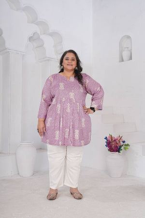 Lavender Floral Printed Rayon Short Kurtis (ACA6253)