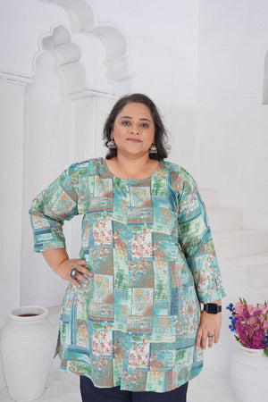 Blue Printed Rayon Short Kurtis (ACA6255)