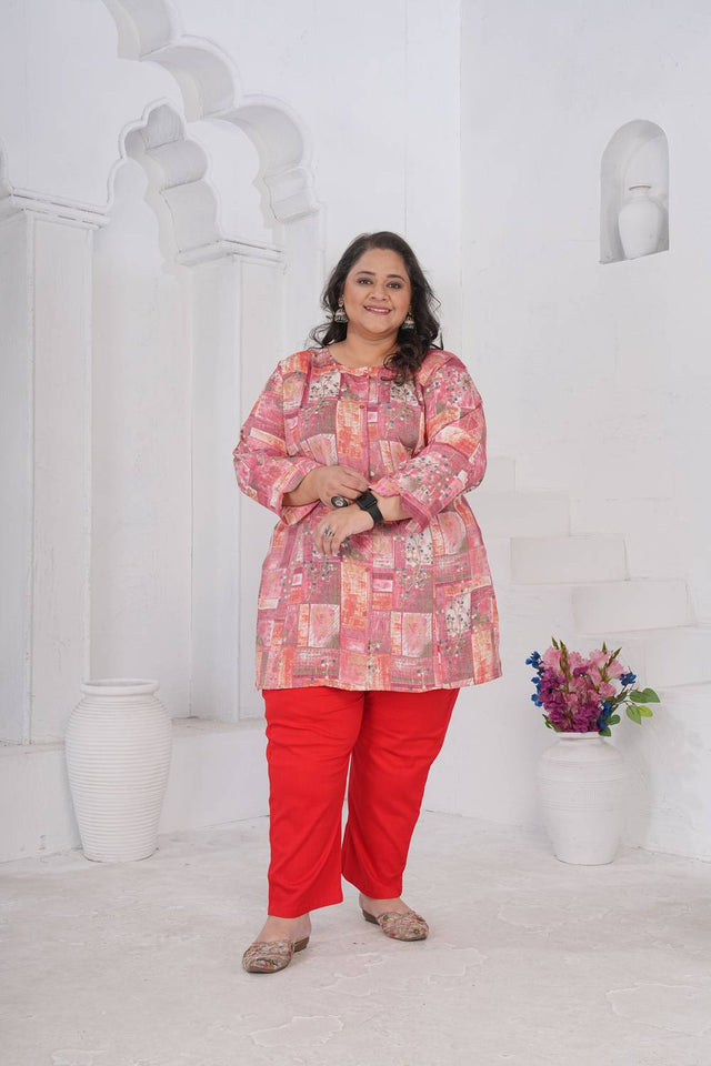 Pink Printed Rayon Short Kurtis (ACA6256)