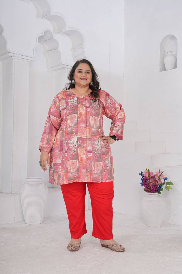Pink Printed Rayon Short Kurtis (ACA6256)