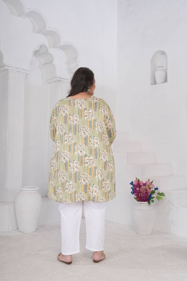 Grey Floral Printed Rayon Short Kurtis (ACA6257)
