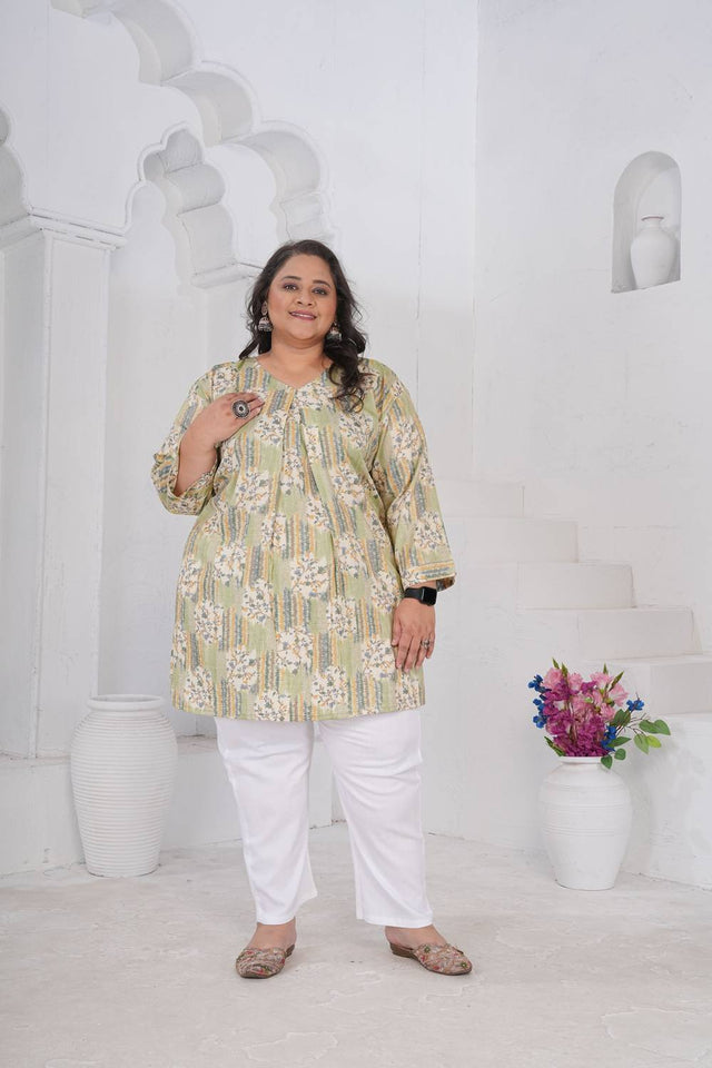 Grey Floral Printed Rayon Short Kurtis (ACA6257)