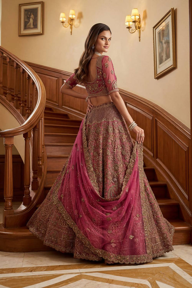 Pink Sequin with Floral Embroidered Net Lehenga (ACA6259)