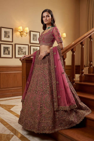 Pink Sequin with Floral Embroidered Net Lehenga (ACA6259)