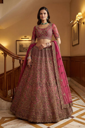 Pink Sequin with Floral Embroidered Net Lehenga (ACA6259)