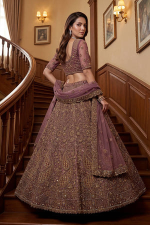 Lavender Sequin with Floral Embroidered Net Lehenga (ACA6261)