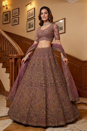 Lavender Sequin with Floral Embroidered Net Lehenga (ACA6261)