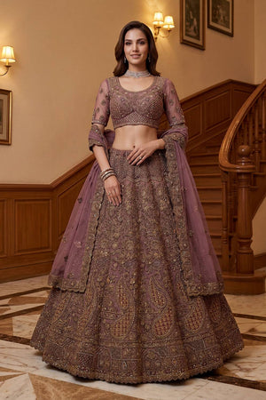 Lavender Sequin with Floral Embroidered Net Lehenga (ACA6261)