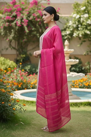 Off White Embroidered Jacquard Kurti Pant Set (ACA6294)