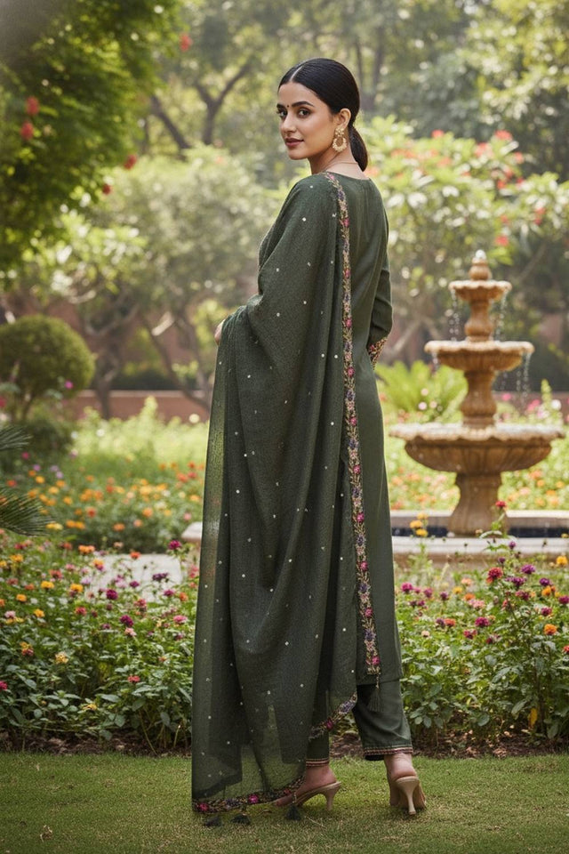 Mehendi Floral Embroidered Cotton Blend Kurti Pant Set (ACA6300)