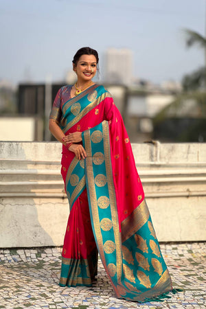 Pink Woven Silk Saree