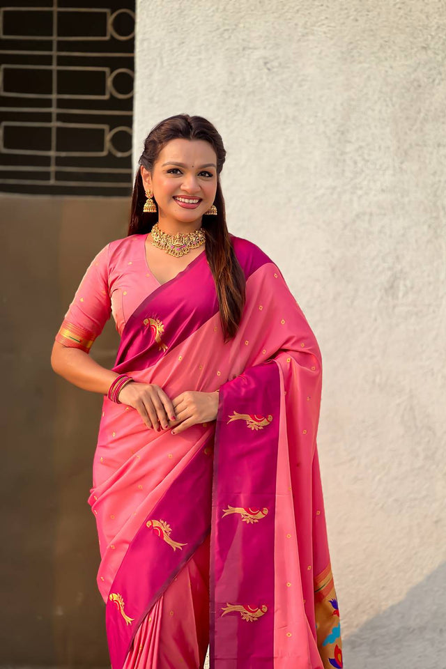 Light Pink Woven Silk Saree (ACA6370)