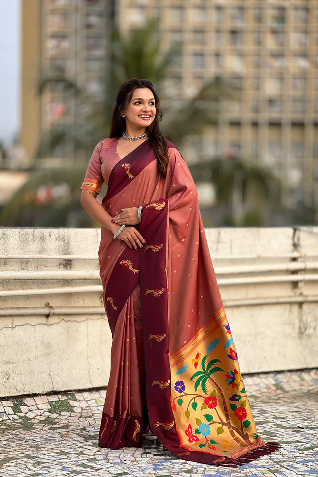 Orange Woven Silk Saree (ACA6371)