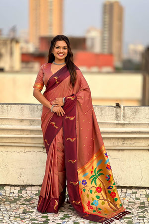 Orange Woven Silk Saree (ACA6371)