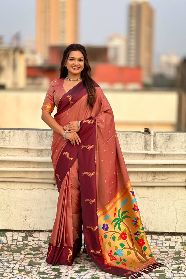 Orange Woven Silk Saree (ACA6371)