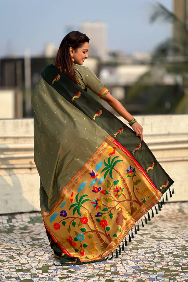 Green Woven Silk Saree (ACA6372)