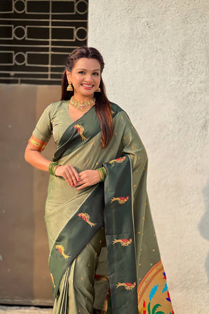 Green Woven Silk Saree (ACA6372)