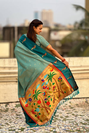 Blue Woven Silk Saree (ACA6374)
