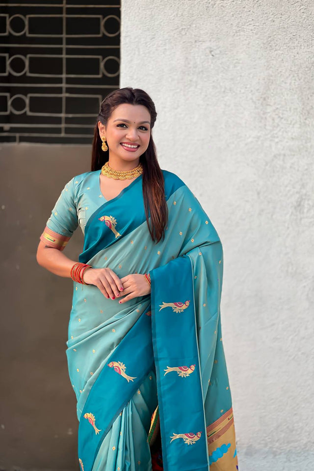 Blue Woven Silk Saree (ACA6374)