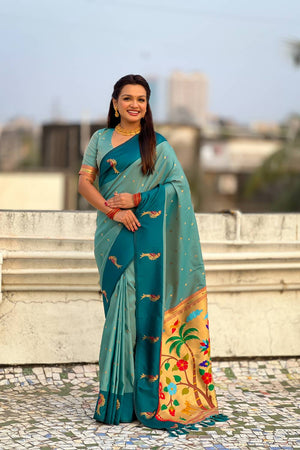 Blue Woven Silk Saree (ACA6374)