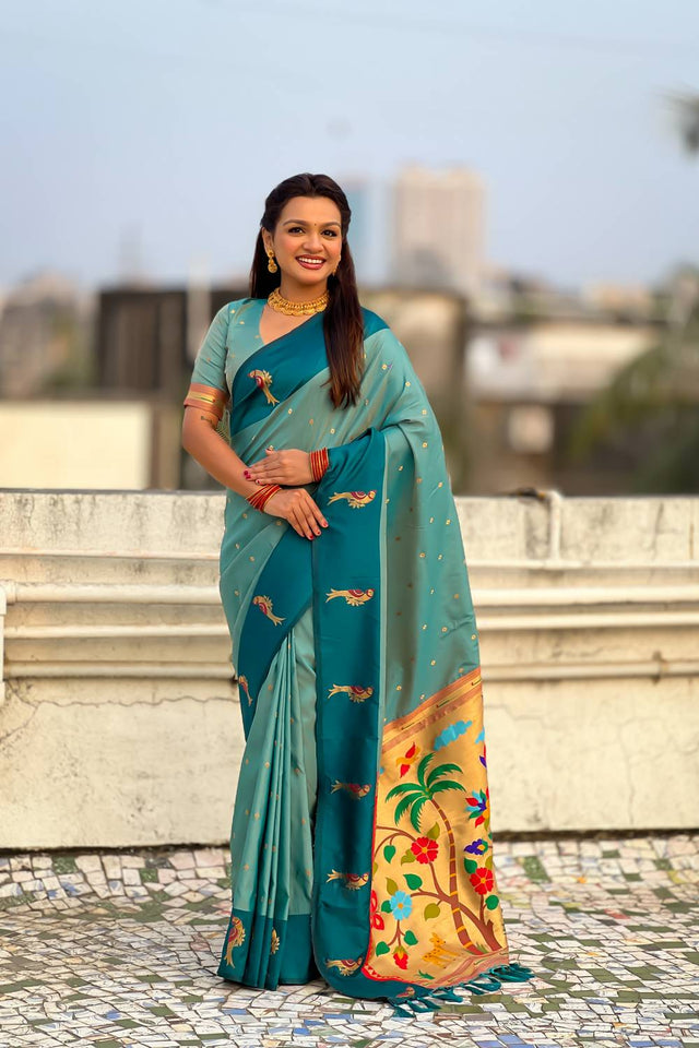 Blue Woven Silk Saree (ACA6374)