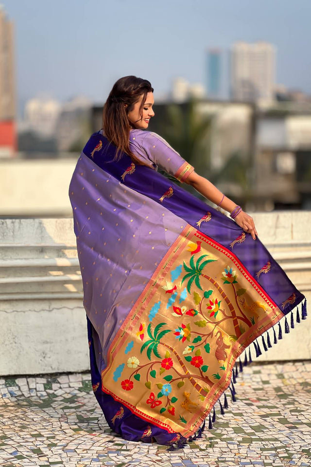 Violet Woven Silk Saree (ACA6375)