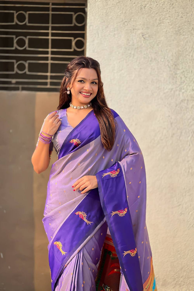 Violet Woven Silk Saree (ACA6375)