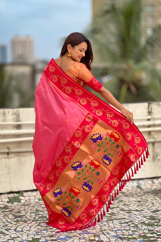 Light Pink Woven Soft Silk Saree (ACA6408)