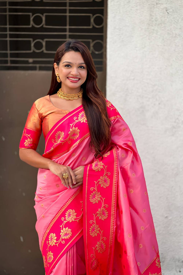 Light Pink Woven Soft Silk Saree (ACA6408)