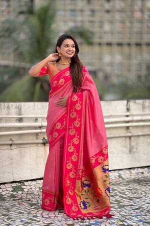 Light Pink Woven Soft Silk Saree (ACA6408)