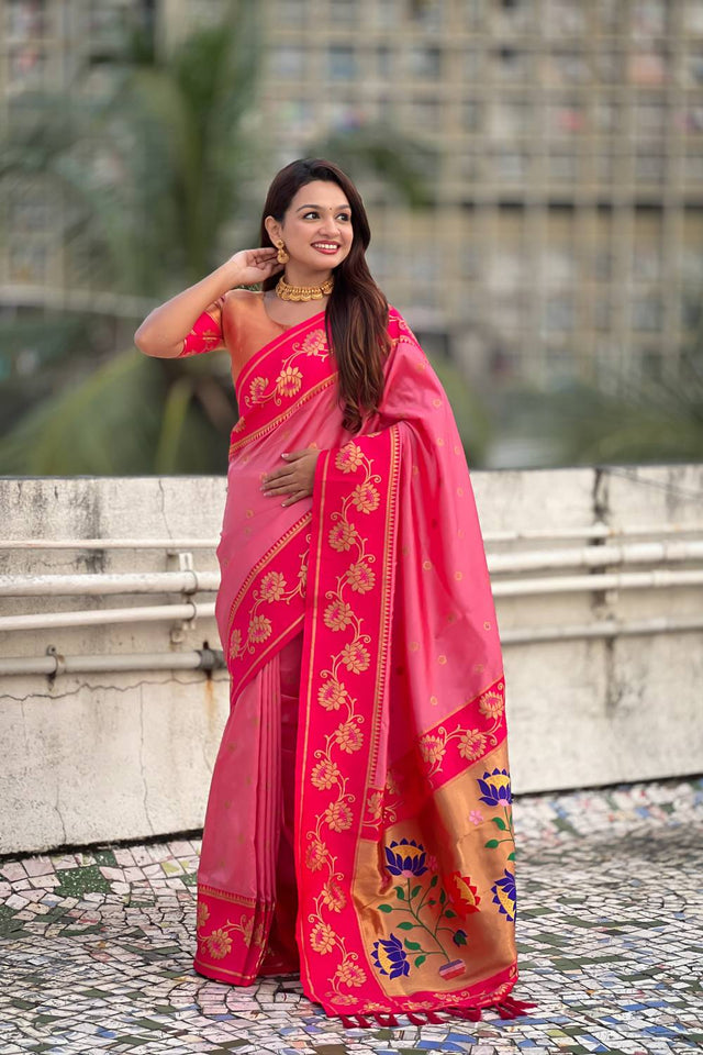 Light Pink Woven Soft Silk Saree (ACA6408)
