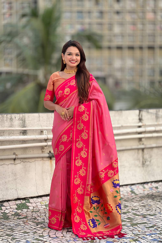 Light Pink Woven Soft Silk Saree (ACA6408)