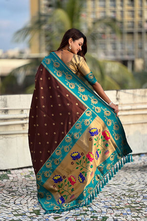 Brown Woven Soft Silk Saree (ACA6409)
