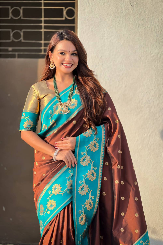 Brown Woven Soft Silk Saree (ACA6409)