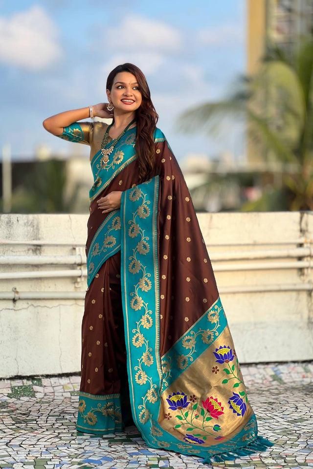 Brown Woven Soft Silk Saree (ACA6409)