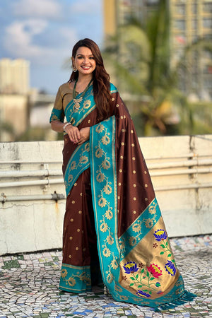 Brown Woven Soft Silk Saree (ACA6409)