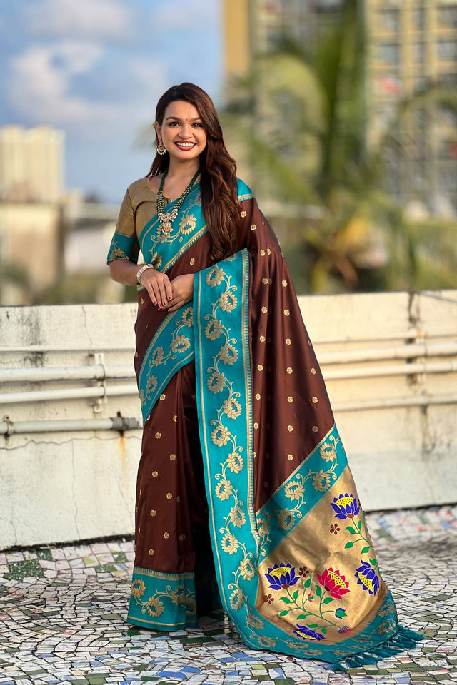 Brown Woven Soft Silk Saree (ACA6409)