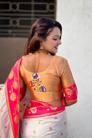 Cream Woven Soft Silk Saree (ACA6410)