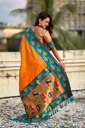 Orange Woven Soft Silk Saree (ACA6411)