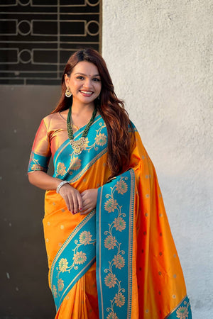 Orange Woven Soft Silk Saree (ACA6411)